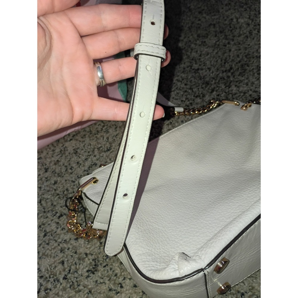 Michael Kors Large Leather Gold Chain Hobo Shoulder Bag, Optic White - Picture 6 of 16